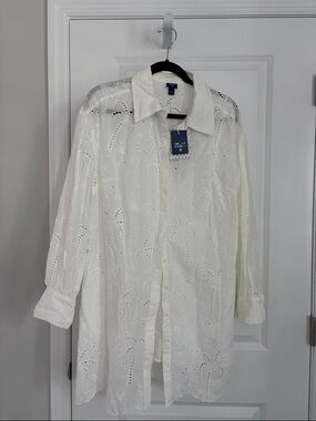 Roller Rabbit  ( For Target) White Eyelet Button-Up Cover/up-Dress